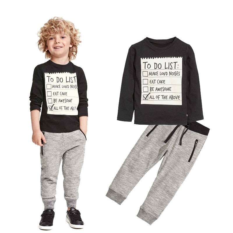 Boys Cotton Tracksuit Set - Long Sleeve Top & Jogger Pants