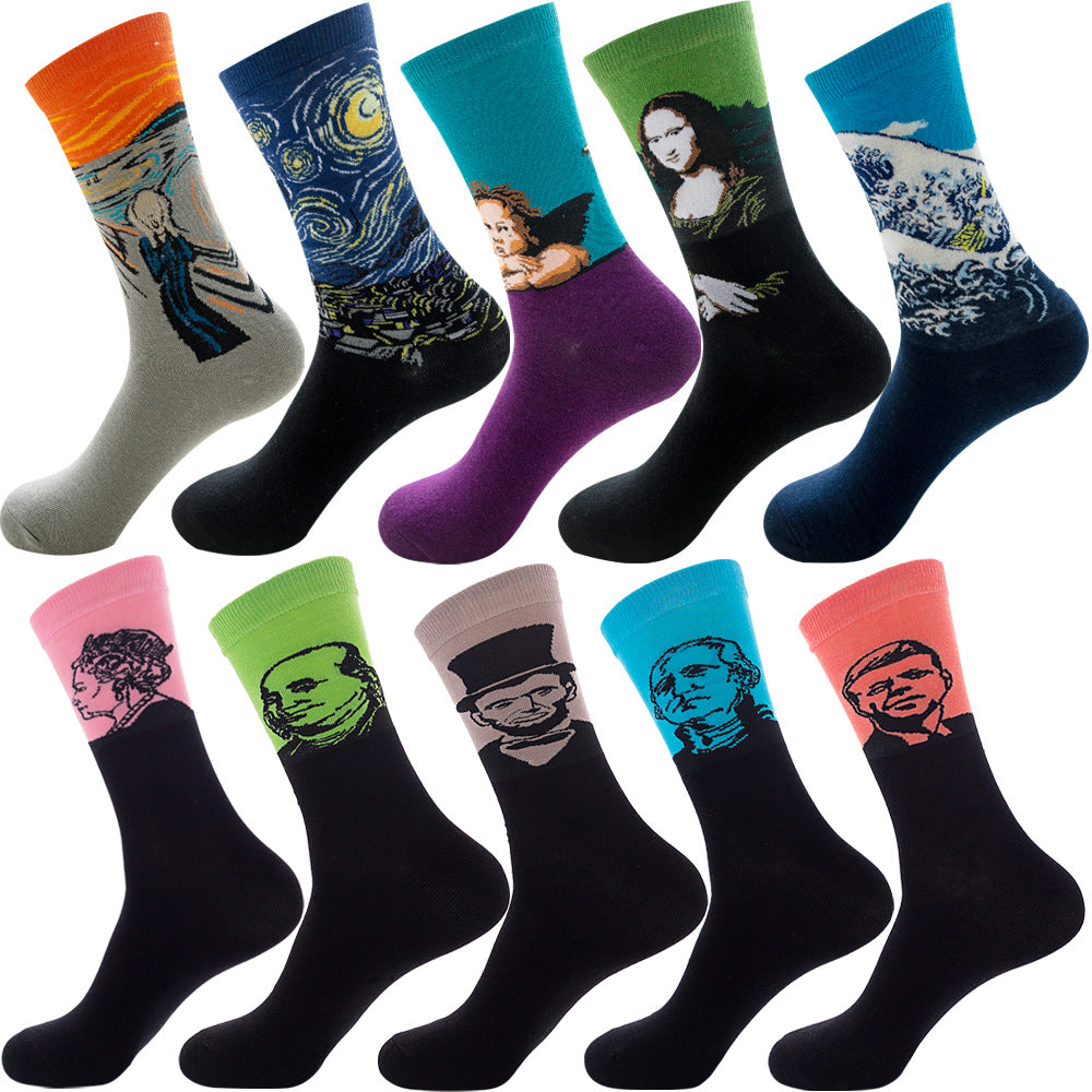 Men's Cotton Socks – 10 Pairs Mid-Calf Patterned Socks EU 39-45 23 Designs