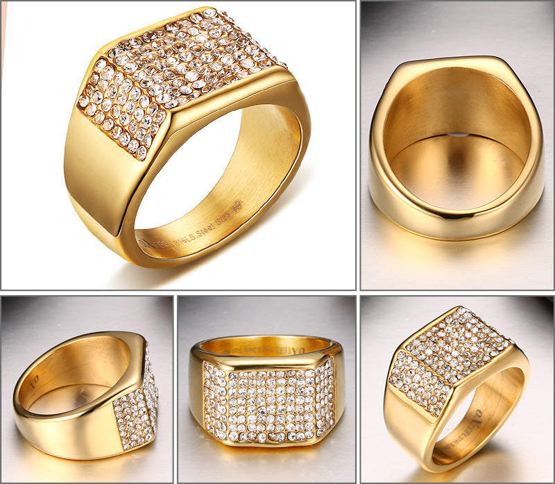 Gold Titanium Steel Diamond-Cut Ring | Sizes 7–12
