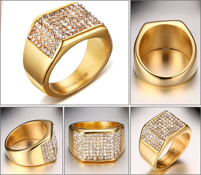 Gold Titanium Steel Diamond-Cut Ring | Sizes 7–12