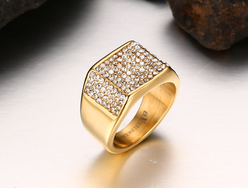 Gold Titanium Steel Diamond-Cut Ring | Sizes 7–12