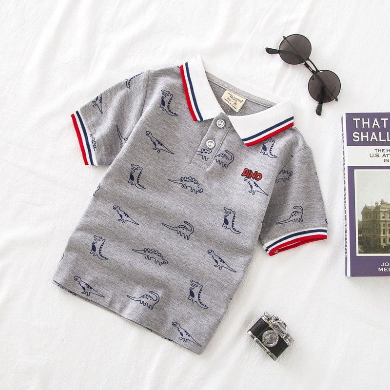 Boys' Cartoon Print Cotton Short Sleeve T-Shirt | Grey & White