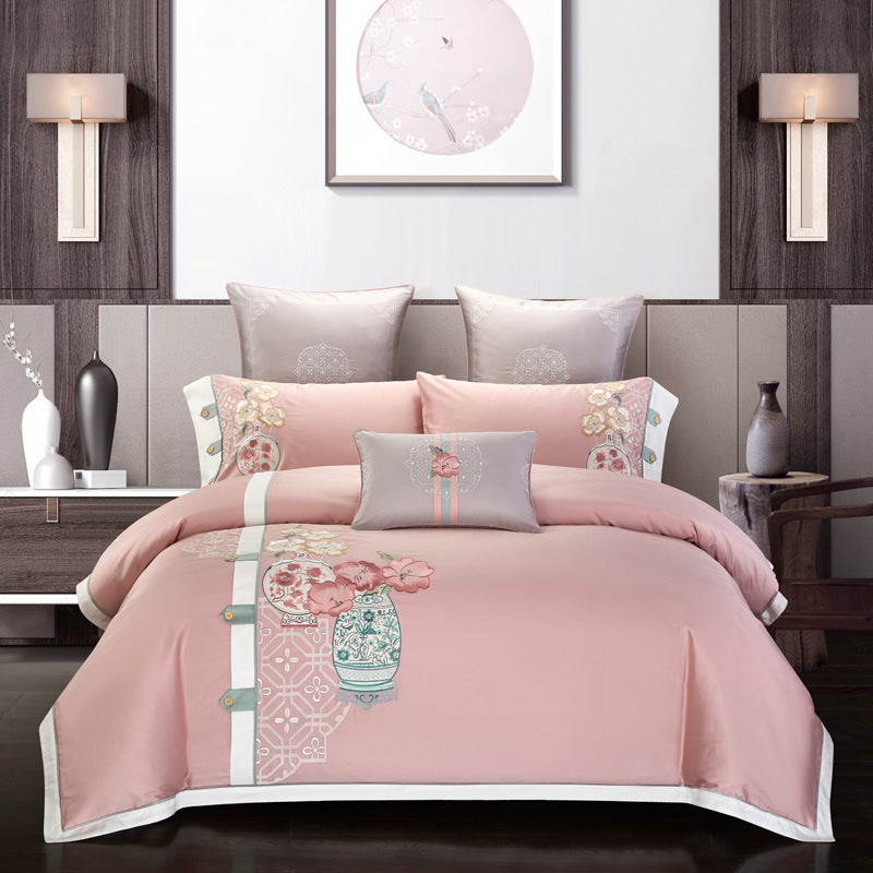 100% Cotton Satin Embroidered Bedding Set | 4 Piece | 5 Patterns