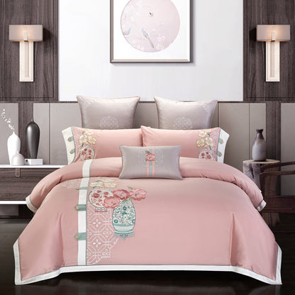 100% Cotton Satin Embroidered Bedding Set | 4 Piece | 5 Patterns