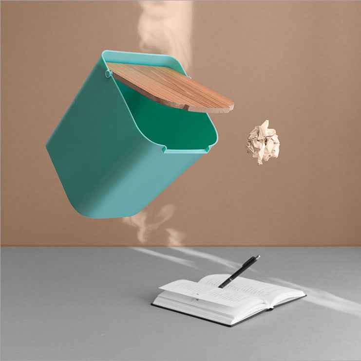 Press-Top Storage Bin with Wooden Lid – 6L PP Waste Bin for Kitchen & Bathroom