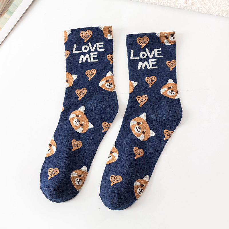 Women’s College Style Jacquard Socks – Stripe & Kitty Print