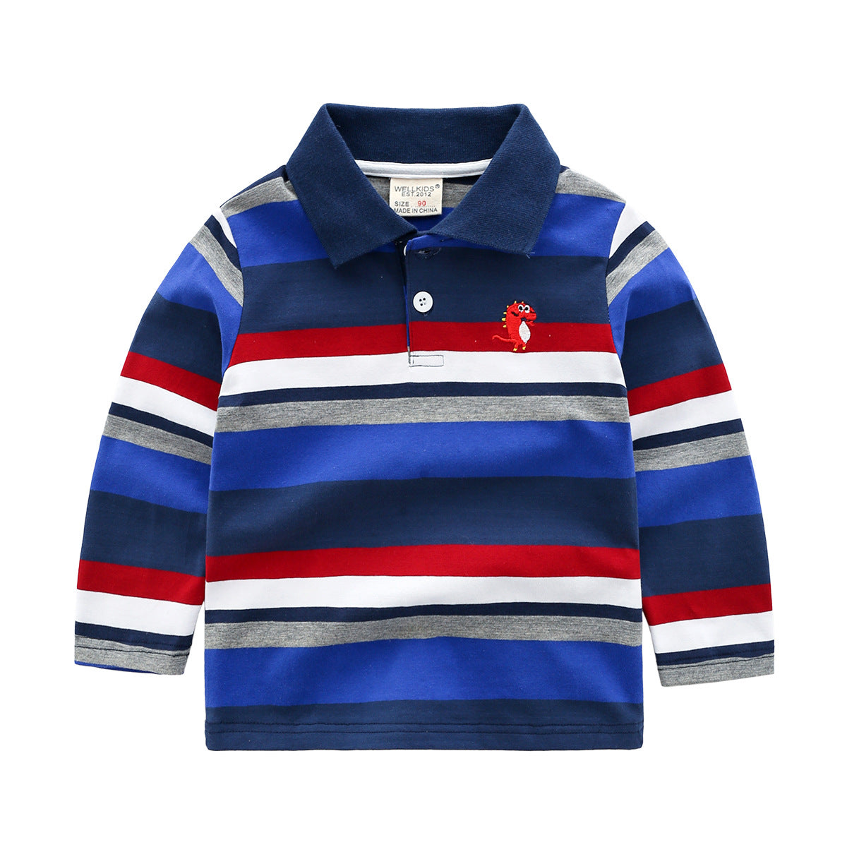 Boys' Striped Long Sleeve T-Shirt | Cotton Lapel Top | 7 Colours