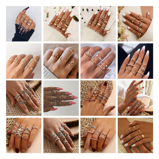 Women's Alloy Ring Set with Gemstone Inlay | 26 Designs | Stackable Rings