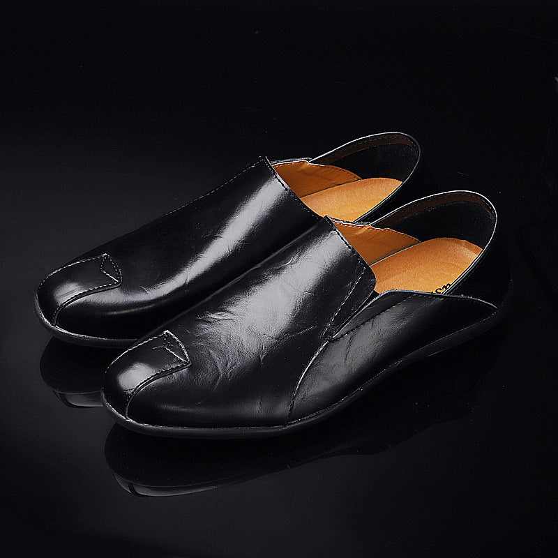 Men's Split Leather Casual Shoes – Flat Heel Round Toe, 3 Colours