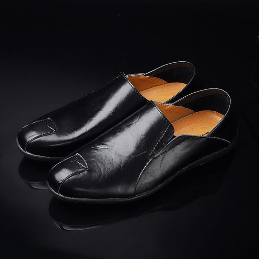 Men's Split Leather Casual Shoes – Flat Heel Round Toe, 3 Colours