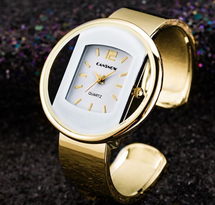 Women's Cuff Bangle Quartz Bracelet Watch | Adjustable Steel Band Dress Watch in 8 Finishes