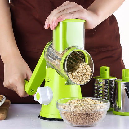 Drum Vegetable Shredder & Grater — 3-in-1 Rotary Mandoline Slicer with Suction Base