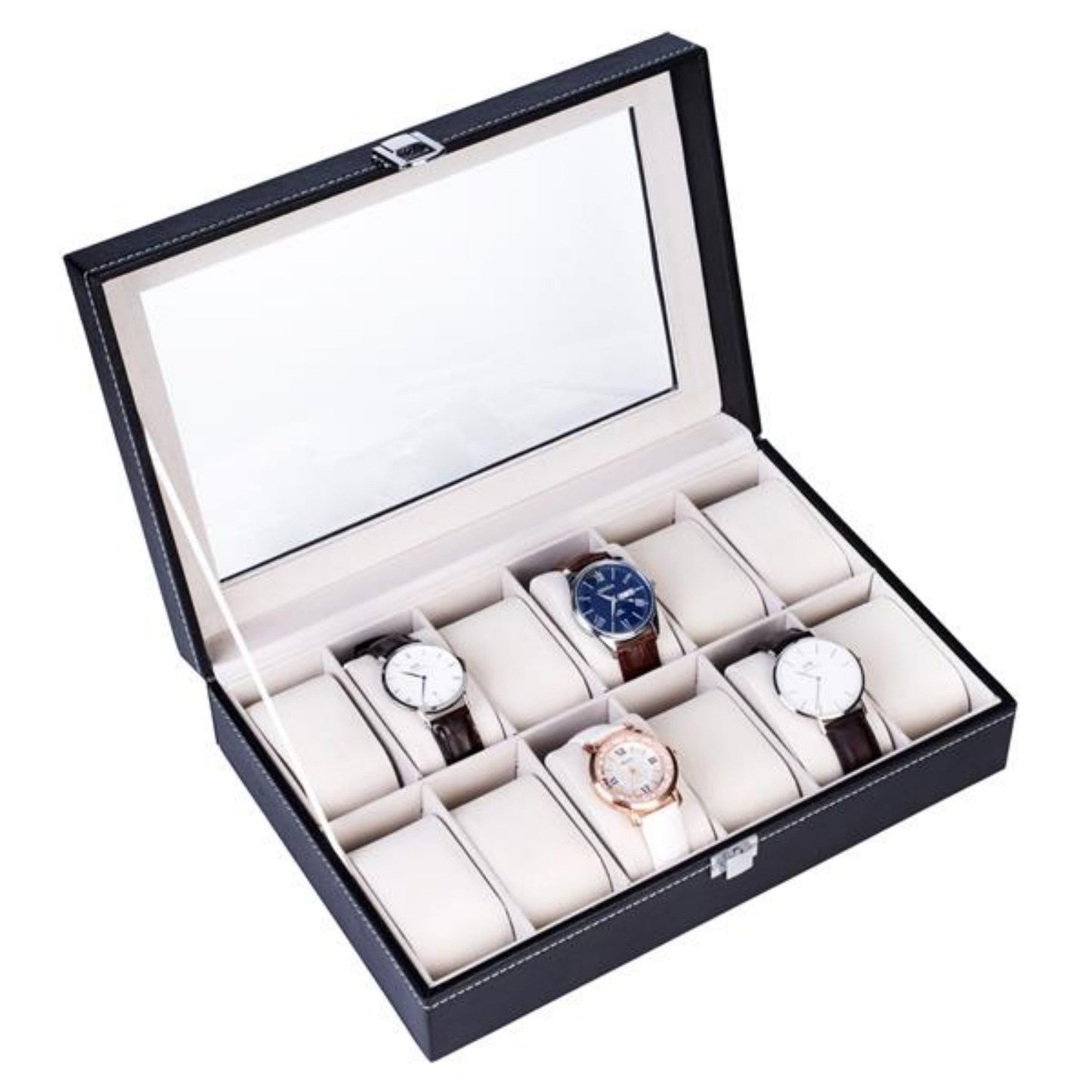 12-Slot Leather Watch Box – Display Case & Organiser for Men & Women