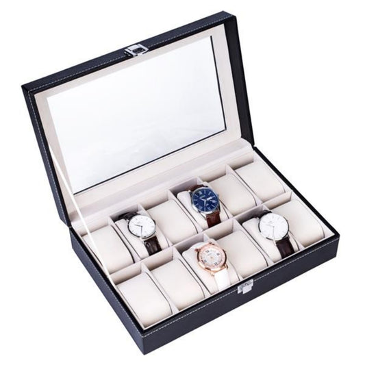 12-Slot Leather Watch Box – Display Case & Organiser for Men & Women