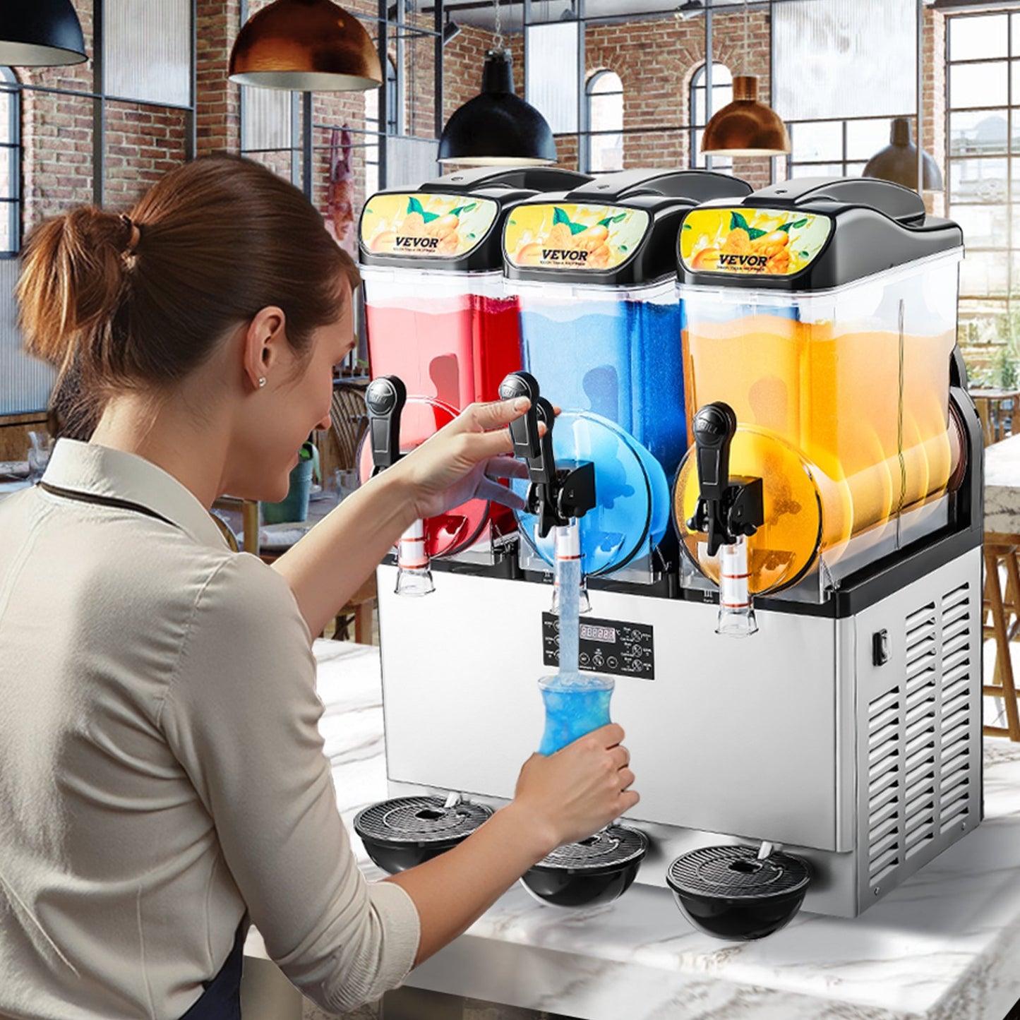 Commercial 3-Tank Slushy Machine – 3 × 15L Frozen Drink Maker | Bars & Cafes