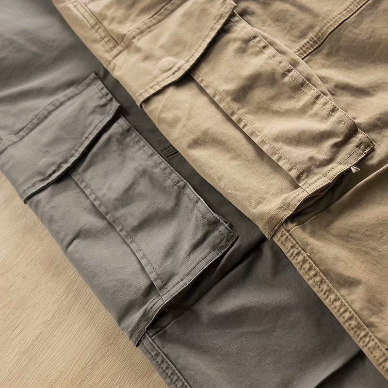 Men's Multi-Pocket Cropped Cotton Work Trousers
