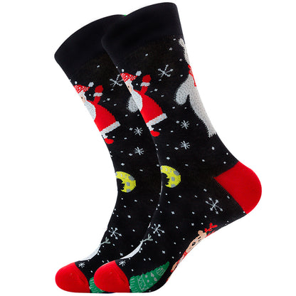 Men’s Novelty Jacquard Cotton Tube Socks 14 Designs Santa Elk Cat