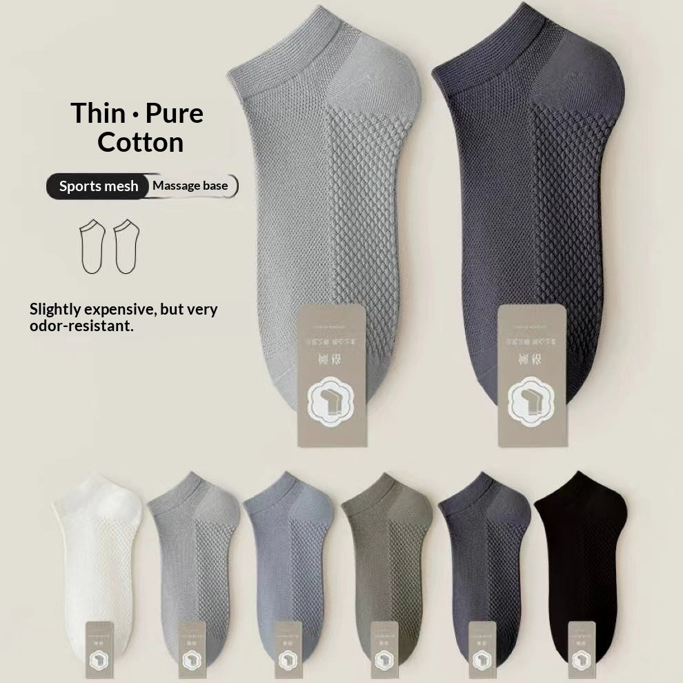 Unisex 100% Cotton Low-Cut Ankle Socks – Breathable Mesh Sole 7 Colours