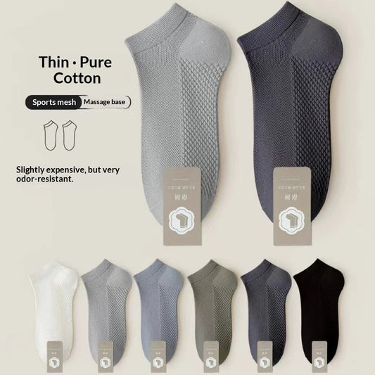 Unisex 100% Cotton Low-Cut Ankle Socks – Breathable Mesh Sole 7 Colours