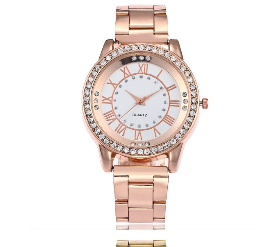 Women's Rhinestone Quartz Watch | Round 40mm Alloy Case Dress Watch in 6 Finishes