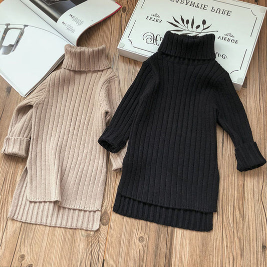 Girls Split-Hem Knit Sweater – Soft Cotton Kids Pullover
