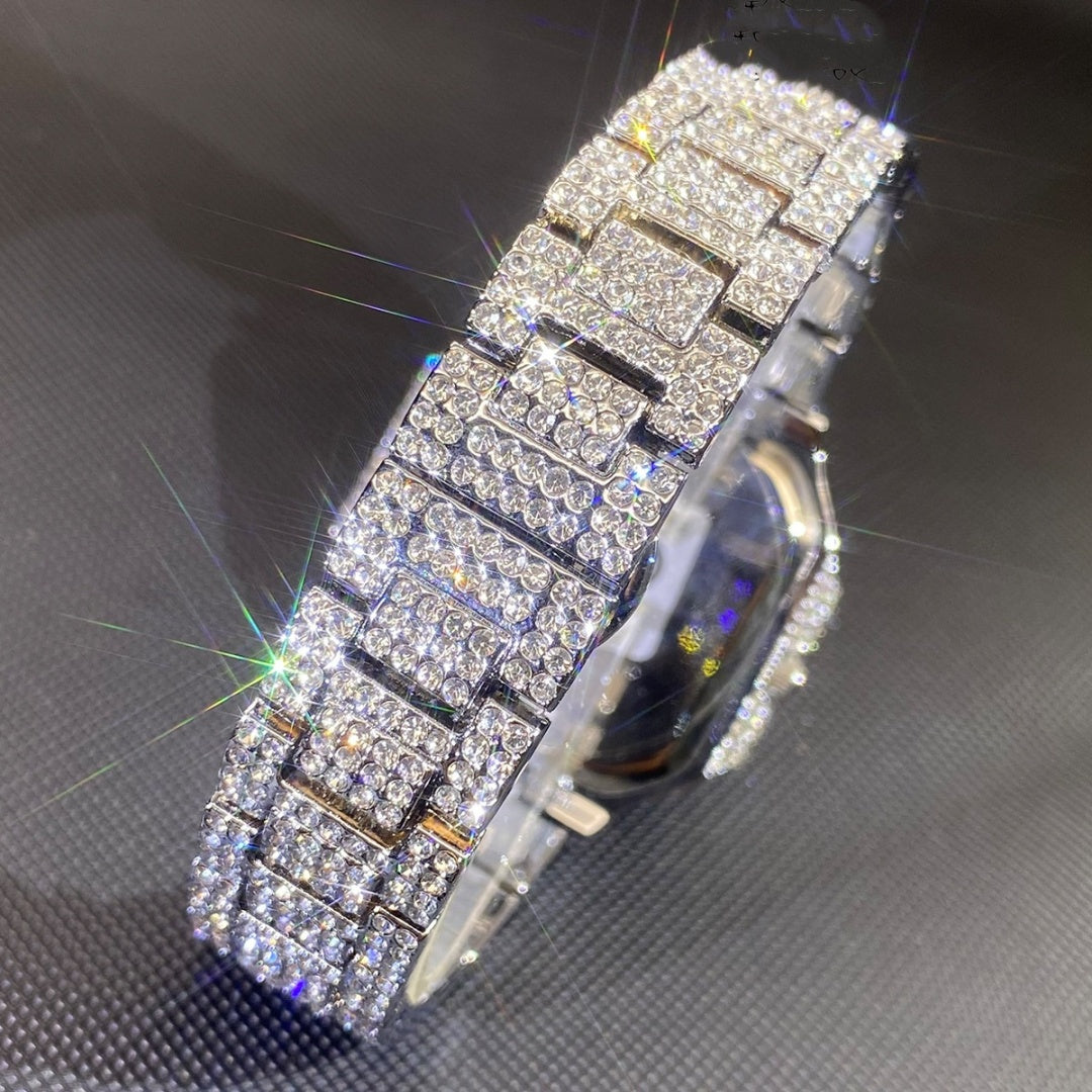 Men's Diamond-Encrusted Square Watch | Gold & Silver | Bold Fashion