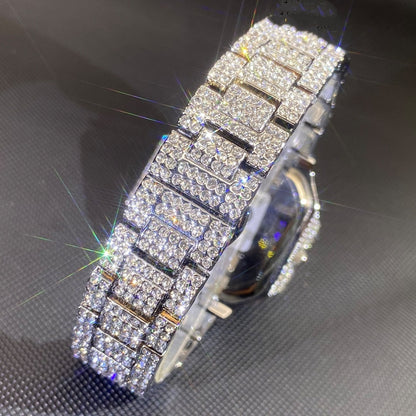 Men's Diamond-Encrusted Square Watch | Gold & Silver | Bold Fashion