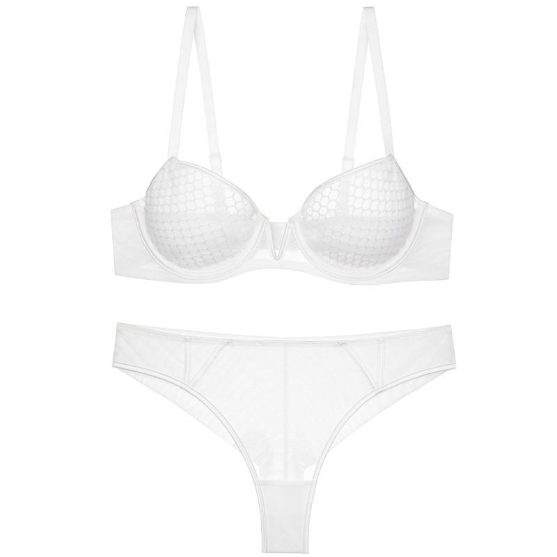Women's French Lace 3/4 Cup Bra & Panties Set | Ultra-Thin Mould Lingerie