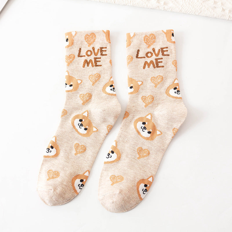Women’s College Style Jacquard Socks – Stripe & Kitty Print