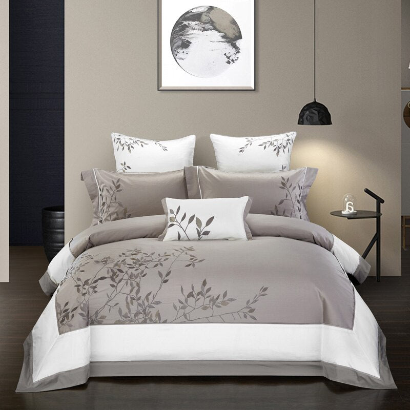 100% Cotton Satin Embroidered Bedding Set | 4 Piece | 5 Patterns