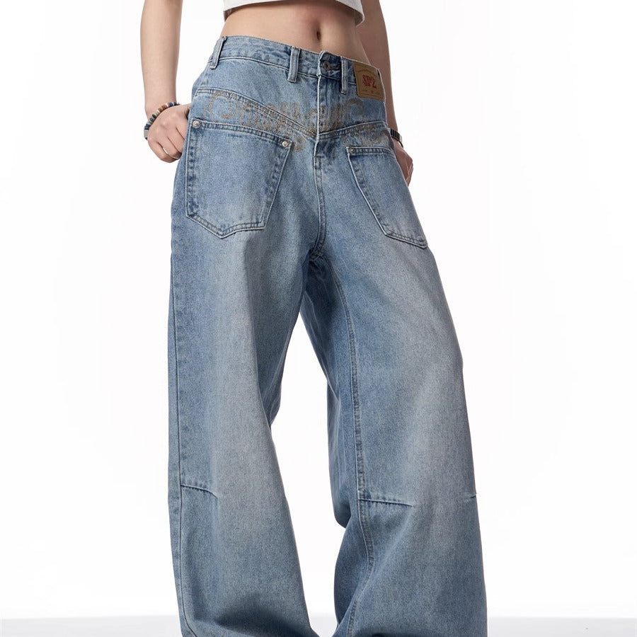 Men's Retro Washed Denim Jeans - Reversible Design, Mid-Rise