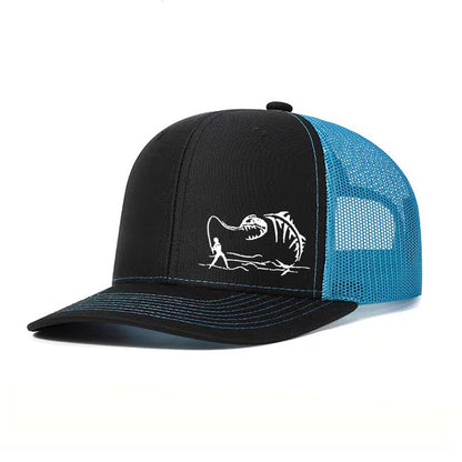 Two-Tone Mesh Baseball Cap - Fishbone Pattern Embroidered Unisex