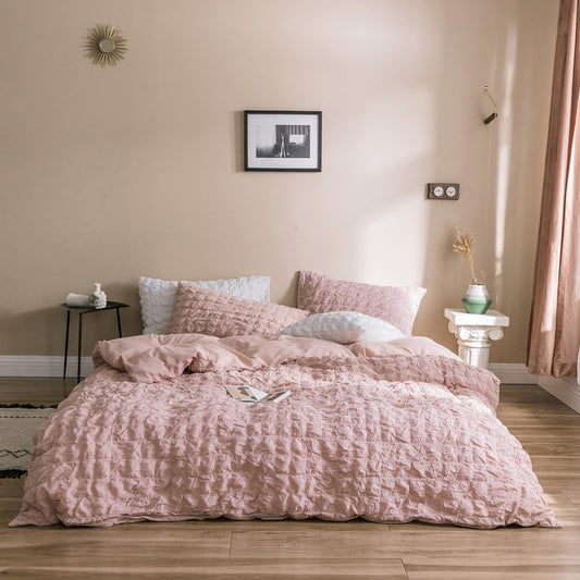Cotton Seersucker Bedding Set 4 Piece | Pink, Green, White, Blue
