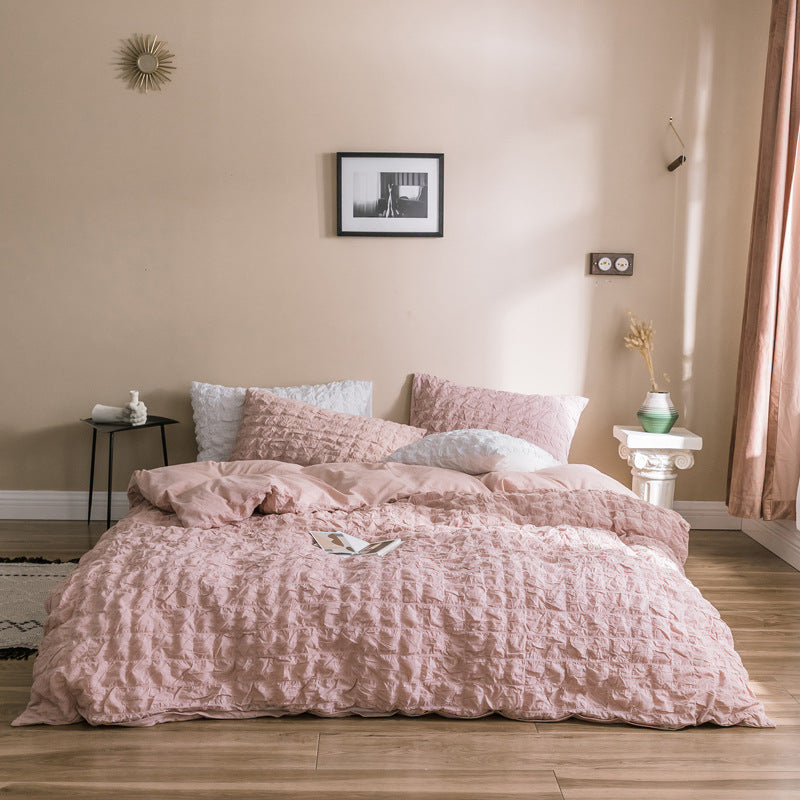 Cotton Seersucker Bedding Set 4 Piece | Pink, Green, White, Blue