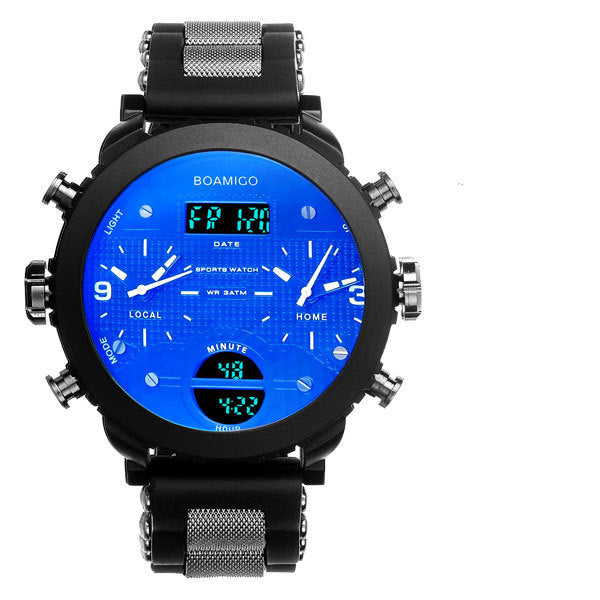 Men's Dual Display Quartz Watch – 3 Time Zones, Waterproof