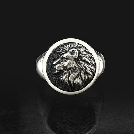 Unisex Vintage Lion Ring – Electroplated Steel Colour Animal Retro Band
