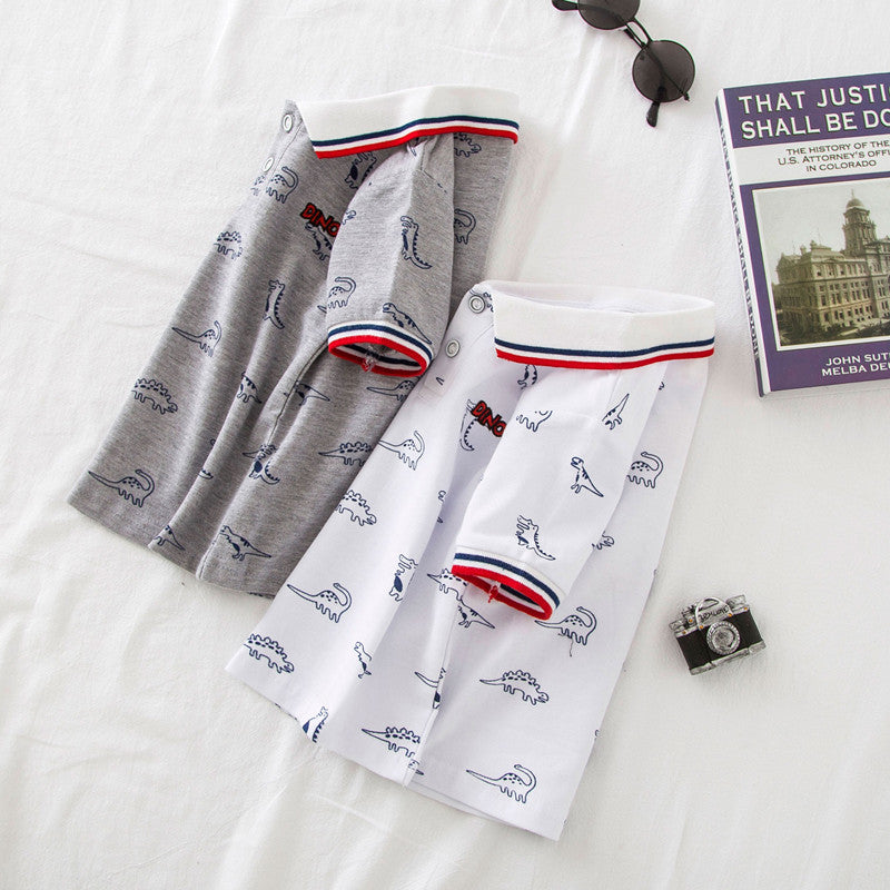 Boys' Cartoon Print Cotton Short Sleeve T-Shirt | Grey & White