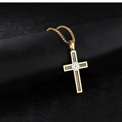 Men's Titanium Steel Cross Necklace with Chain | Black, Gold & Silver