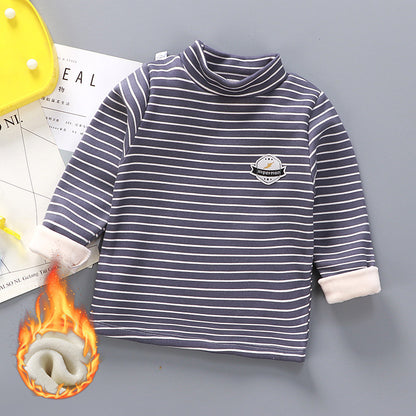 Children's Stripe Velvet-Lined Thermal Base Layer Top | High Collar Boys & Girls