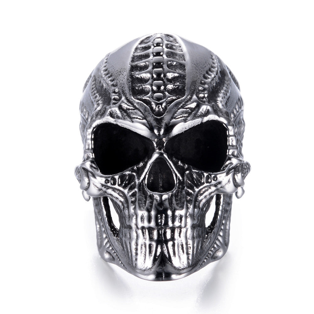 Men's Stainless Steel Skull Punk Ring – Wide Hip Hop Statement Band Silver, Black & Gold