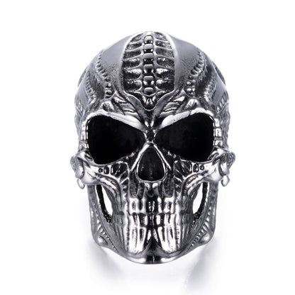 Men's Stainless Steel Skull Punk Ring – Wide Hip Hop Statement Band Silver, Black & Gold