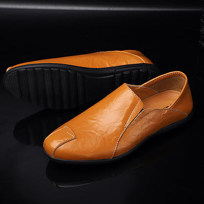 Men's Split Leather Casual Shoes – Flat Heel Round Toe, 3 Colours