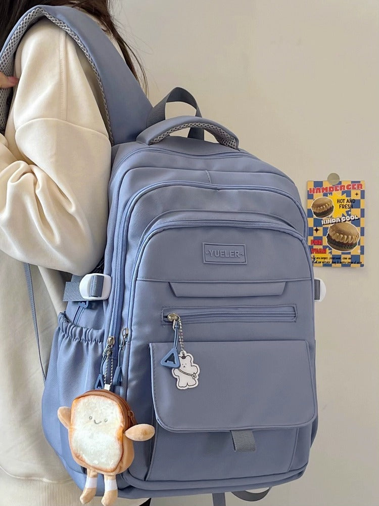 Large Capacity Solid Colour Backpack – Lightweight Nylon Everyday Bag
