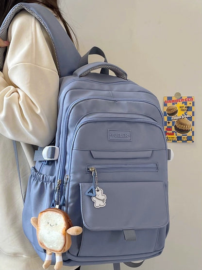 Large Capacity Solid Colour Backpack – Lightweight Nylon Everyday Bag