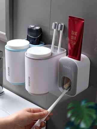Wall-Mounted Automatic Toothpaste Dispenser & Toothbrush Holder Set