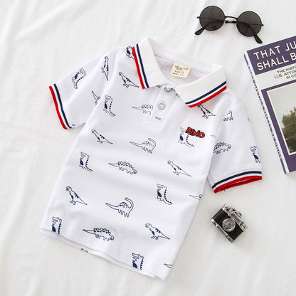Boys' Cartoon Print Cotton Short Sleeve T-Shirt | Grey & White