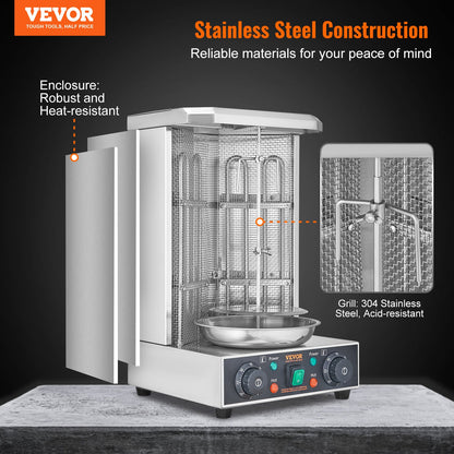 Electric Shawarma & Doner Kebab Grill Machine – Vertical Gyro Rotisserie | 13 lbs