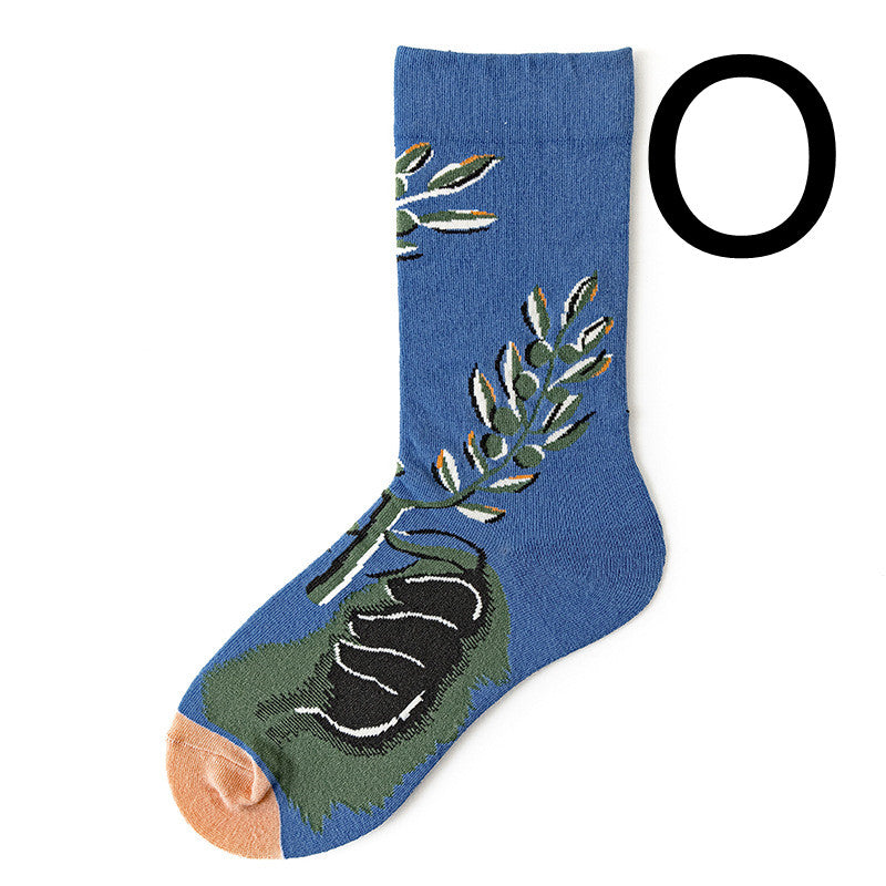 Men's Jacquard Cotton Retro Socks – Novelty Patterned One-Size Socks 19 Designs