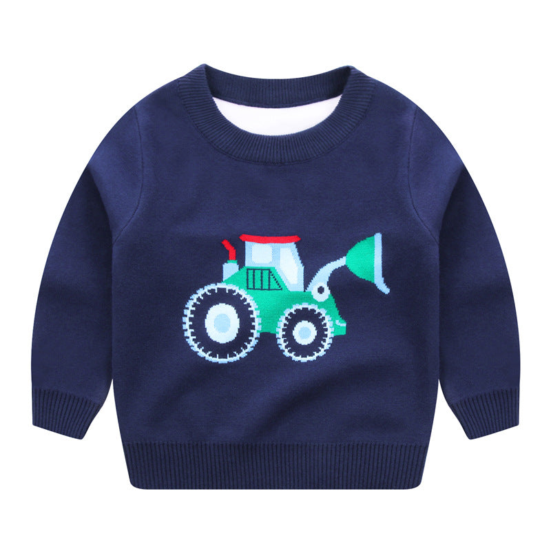 Kids Cartoon Print Fine Knit Cotton Sweater | Boys Girls Jumper