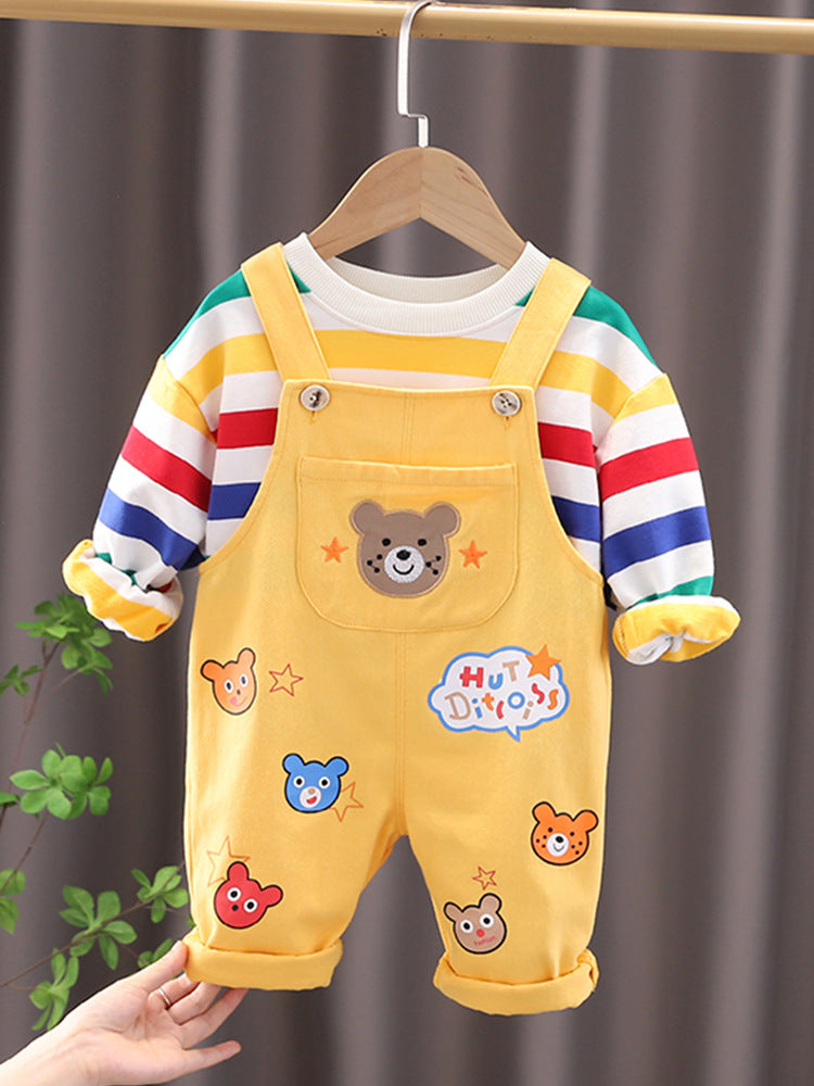 Boys' Plaid Shirt & Strap Trousers Set